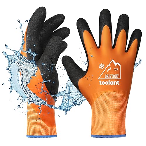 OriStout arbeitshandschuhe Wasserdichte Handschuhe，Touchscreen, arbeitshandschuhe für Herren und Damen, Thermohandschuhe Winter, Gartenhandschuhe für kaltes Wetter, Orange, Small