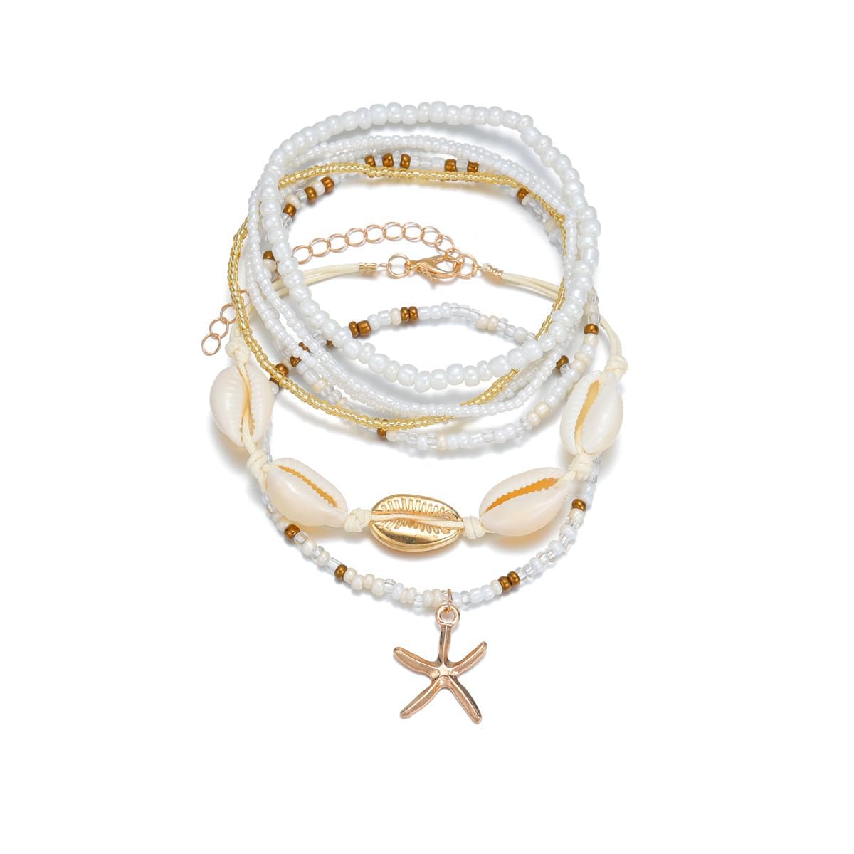7 Piece Beach Jewellery for Women, Anklets for Women Fancy, Boho Fashion Foot Chain Set with Resin Starfish, Pearl Beads, Shell Charms, Adjustable Wax Line for Summer Wear, Beach Vacations, Festivals-image-31