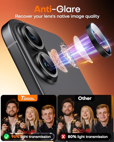 Image of TOCOL Camera Lens Protector for iPhone 17 Tempered Glass HD Individual Scratch Resistant Camera Cover Accessories Case Friendly 2 Pack(Black)