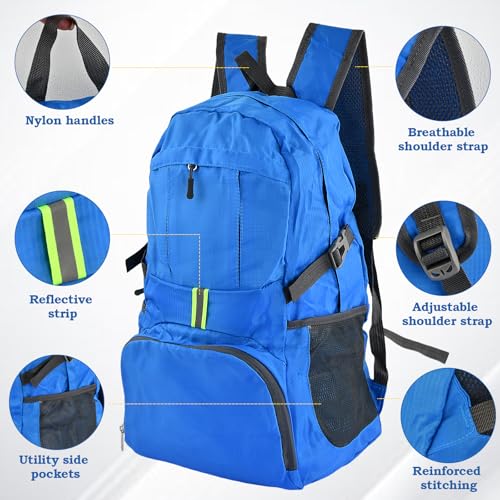 35L Leicht Faltbarer Rucksack, Packbare Backpacks, Wanderrucksack Ultraleicht, Wasserfest Outdoor Sportlich Backpack Travel Daypack für Herren Damen (Orange)