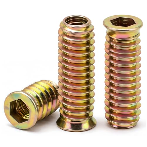 Drenky 20 Pièces M8 écrou Hexagonal Fileté, Insert Fileté Bois M8 X 30mm écrous à Visser Manchons à Visser Galvanisés pour Meubles en...