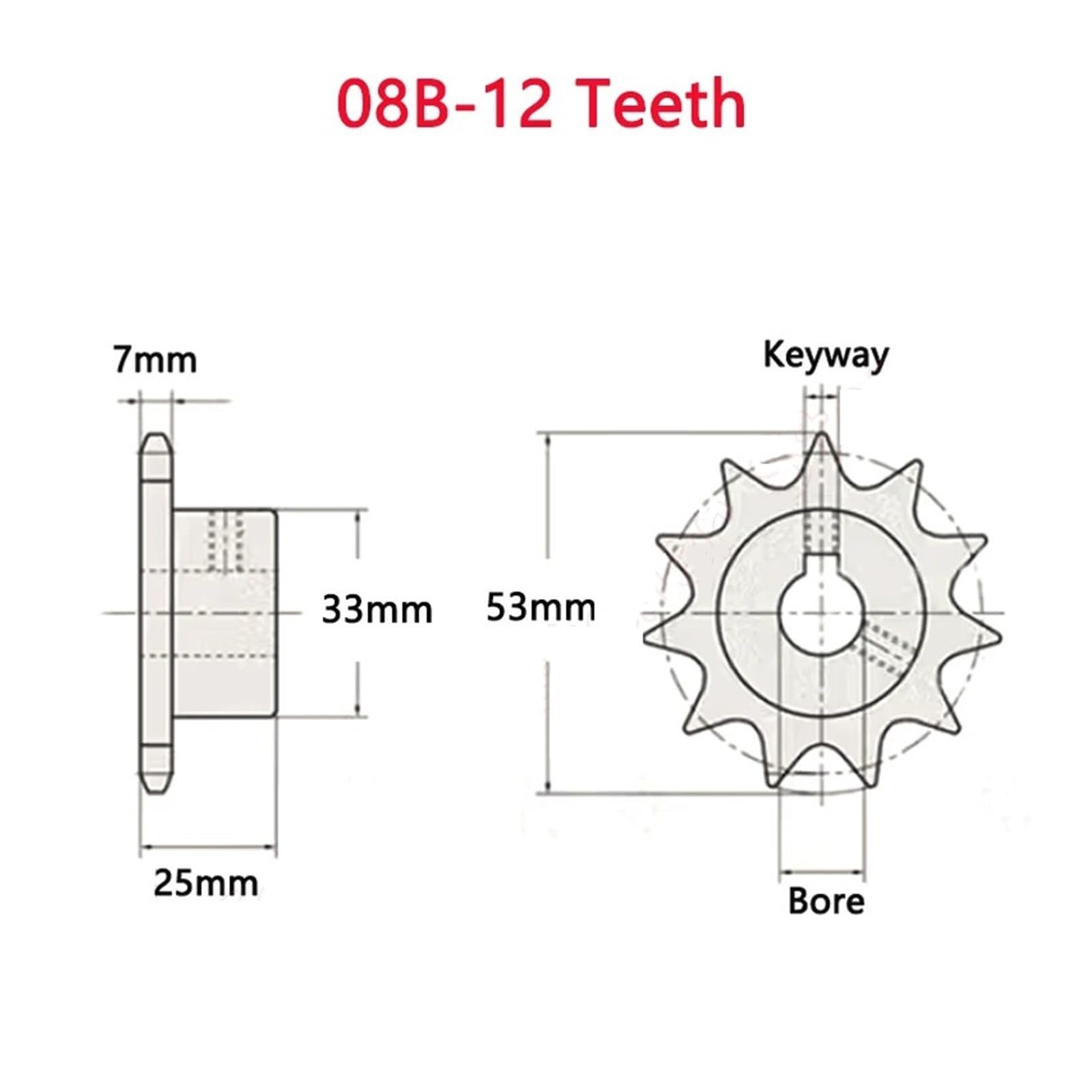 Bevel Gear Pinion Hardware Mechanical 1pc 12 Teeth 08B Industrial Drive Sprocket Wheel 45# Steel Chain Gear 12T Keyway Bore 12 14 15 16 17 18 19 20 22 25mm(15mm (Keyway 5mm))