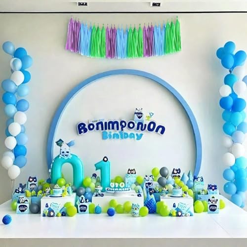 Image of Blue Green and Purple Tassel Garland Banner Paper Tassels for Birthday Party Decorations,Pack of 15