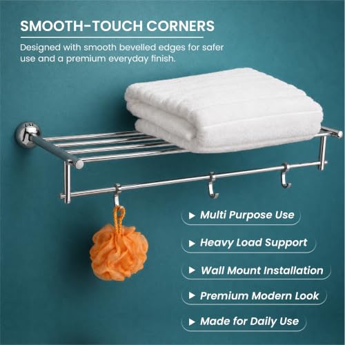 Image of USF Towel Holder for Bathroom Wall, 304 Stainless Steel 24 Inch Towel Rack, Corrosion Resistant Surface, Chrome Finish, 25 Years Warranty, Pack of 1 - Torin