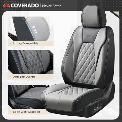 Image of Coverado Seat Covers, Car Seat Cover, Faux Leather Seat Covers for Cars, 2 Pack Waterproof Universal Seat Covers, Carseat Cover Car Seat Protector Car Seat Cushion Fit for Most Car- Black&Gray