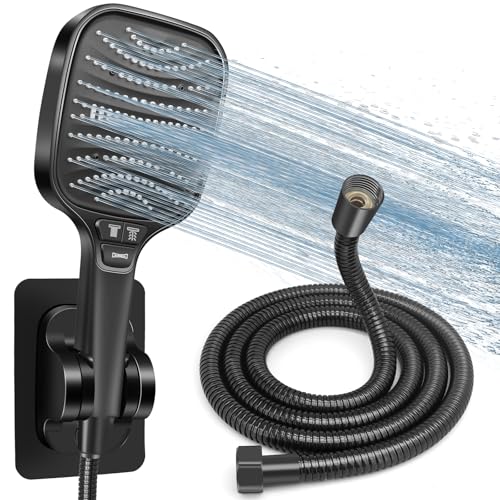 HNOOM Kit Douche Haute Pression, Pommeau de Douche Anti-Calcaire 120mm 8 Modes + Tuyau 1.5m Inox + Support Sans Perçage, Douchette Économie d'Eau, Compatible...