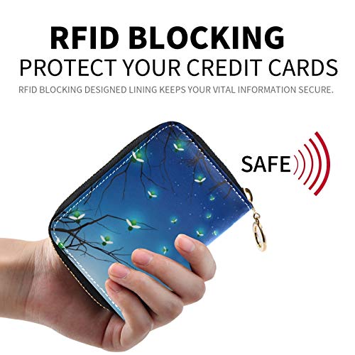 OTVEE Night Landscape Firefly RFID Credit Card Wallet, Microfiber Leather Zipper Card Case Holder for Women2
