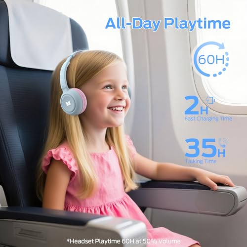 Monster Cute SK100 Kids Bluetooth Headphones, 85/94dB Safe Volume Limited, 60 Hours Playtime, Bluetooth 6.0, On-Ear Toddler Headsets with Built-in Mic, Lightweight Wireless Headphones for Kids, Pink - image 6