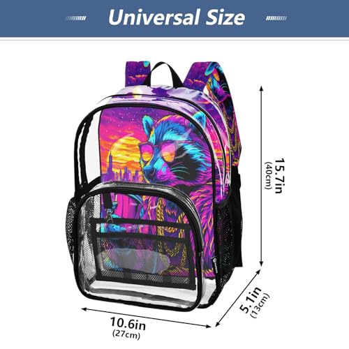 Raccoon Funny Cute Clear Backpack Heavy Duty See Through Transparent PVC BookBag for Kids Boy Girl School Work4