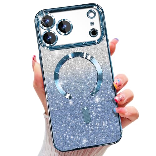 Image of Misscase for iPhone 17 Pro Max Case Compatible with MagSafe,Built-in Camera Lens Protector Full Protection Soft TPU Anti-Scratch Anti-Fingerprint Magnetic Glitter Slim Case Cover 6.9 inch Blue