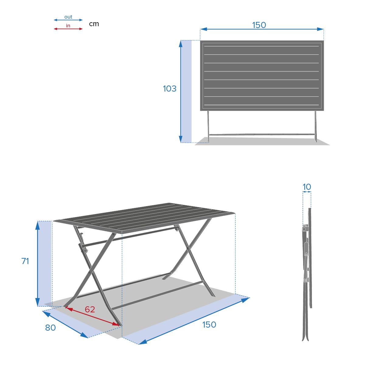 Hespéride - Mesa de jardín Plegable Rectangular de Arcilla Azua - 6 plazas - Aluminio con Revestimiento epoxi antioxidante
