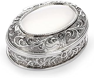 IGNPION Vintage Jewelry Box Oval Engraved Trinket Holder Box Earrings Rings Trinket Metal Storage Box Antique Jewelry Keepsake Ornate Display Case Birthday, Wedding Gifts(Silver, Small)