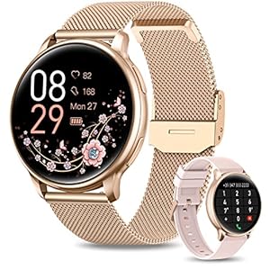 RUXINGX Smartwatch voor dames, met telefoonfunctie, 1,32 inch HD volledig touchscreen, polshorloge voor dames, smartwatch met bluetooth-oproep, IP67, fitnesstracker, SpO2, hartslagmeter, slaapmonitor, calorieën, Android en iOS, goud