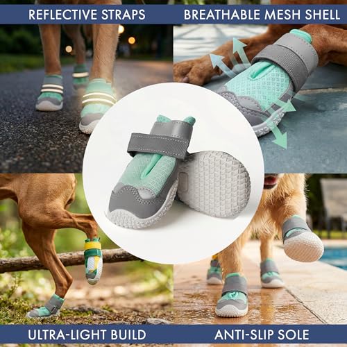 Image of Spark Paws Dog Shoes for Large Small Medium Dogs Breathable Dog Booties for Hiking, Summer Hot Pavement Paw Protectors for Non Slip Rubber Dog Boots for Outdoor - (Turquoise, Size 3)