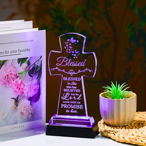 Image of Qianwei Crystal Cross Blessed Inspirational Gift for Women - Religious Catholic Baptism Communion Confirmation Gift - Colorless - Tabletop Decor