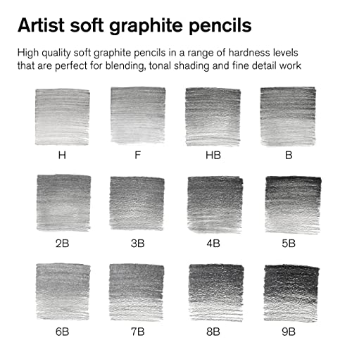 Winsor & Newton 0490007 graphite pencils set in 12 hardnesses H, F, HB, B, 2B, 3B, 4B, 5B, 6B, 7B, 8B and 9B - Image 3