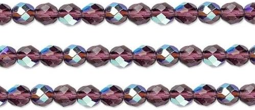 Czech Faceted Round Fire Polished Beads. Preciosa Amethyst AB 6mm 16 Inch Strand