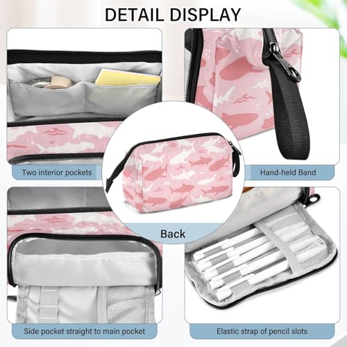 Image of Shark Pink Print Pencil Case Pouch Big Capacity Pencil Bag Box Organizer Pen Case with Compartmens Stationery Organizer for Girls Boys Women School College Office