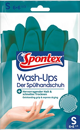 MAPA Spontex Wash-Ups Handschuhe, Spülhandschuhe mit Anti-Rutsch-Profil für optimale Geschirrkontrolle, schnelltrocknend, hohes Tastempfinden, Größe S, 1 Paar