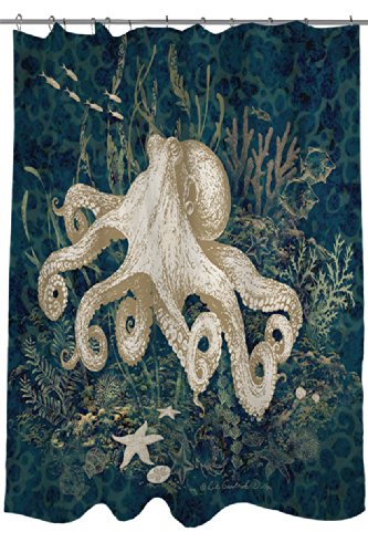 Manual Woodworkers & Weavers Shower Curtain, Octopus Vignette Blue Manual Woodworkers & Weavers Shower Curtain, Octopus Vignette Blue