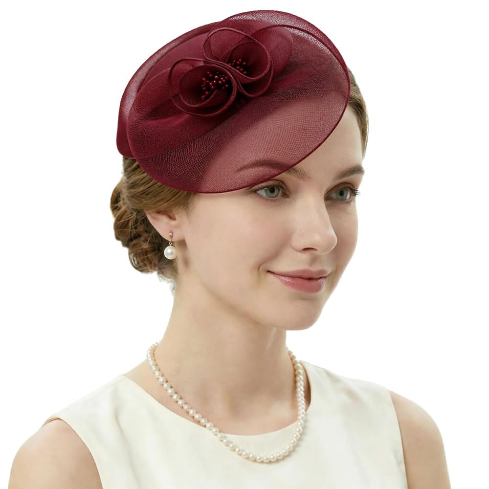 DRESHOW Fascinator Hats for Women Cocktail Tea Party Hat Netted Pillbox Hat Vintage Derby Hats for Bridal Wedding