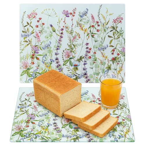 Set de 2 tablas de cortar de vidrio templado con diseño floral miniatura 1