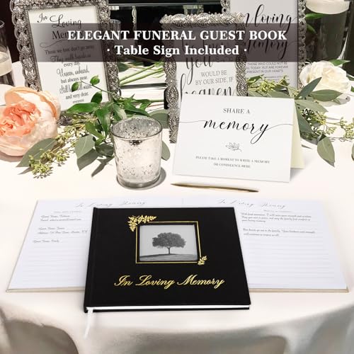 Image of Lanpn Funeral Guest Book for Memorial Service, in Loving Memory Book for Funeral with Table Sign, Funeral Favors Sign in Books with Open Window for Guests Celebration of Life Guest Book, Blue