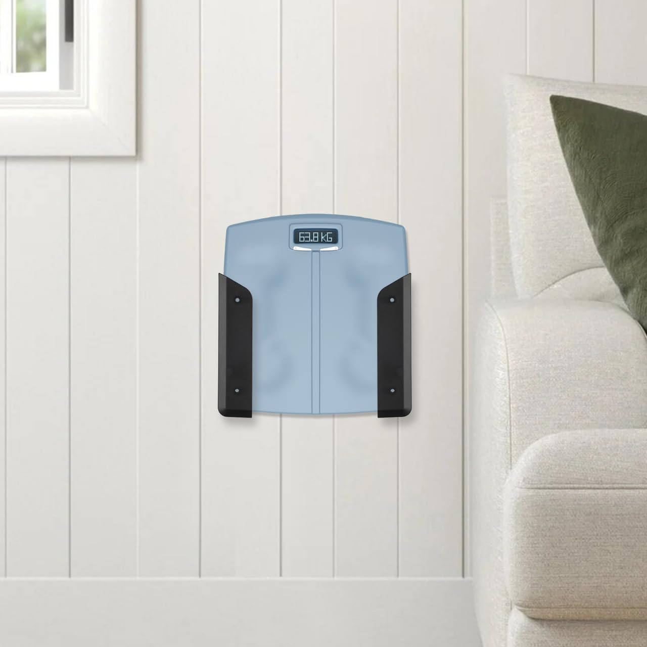SHINEOFI 1 Paar Selbstklebende Acryl Wandhalterung für Waage Einfach zu Montierender Waagenhalter in Schwarz Platzsparend für Badezimmer und Zuhause