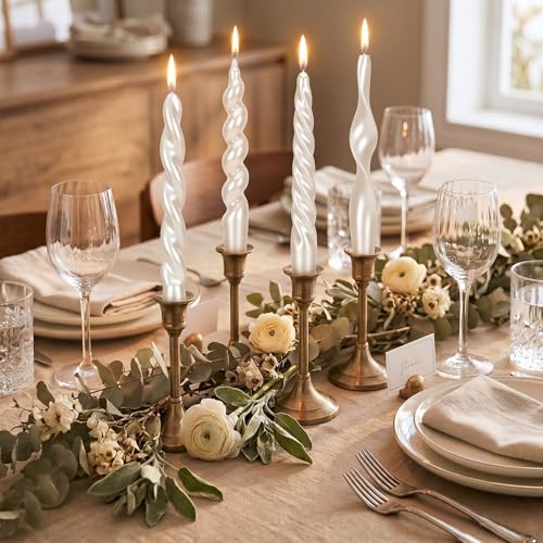 Nuanchu 4 Pcs Twisted Taper Candles, 7.87 Inch, Pure, Pearl White