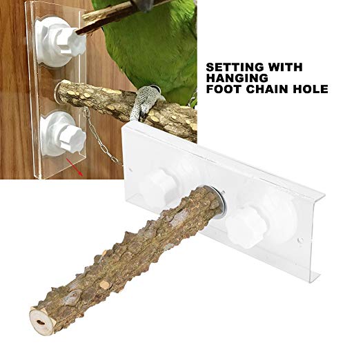 Image of Bird Wood Standing Rod, Parrots Perch Bird Shower Standing Rod Wood Bird Perch for Bird Cage with Suction Cup Simple Installation Wood Perch Parakeet Toys 7.87inch