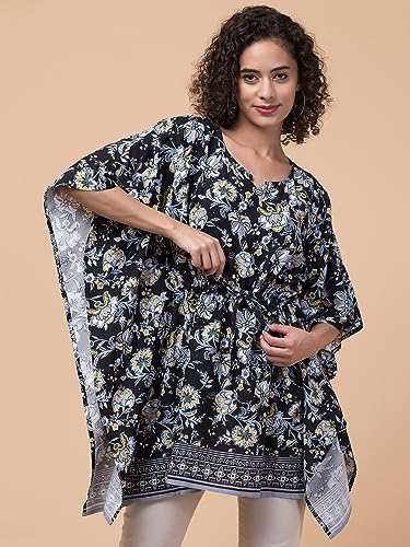 Image of Hive91 Floral Elegance: Rayon Kaftan with Fringes