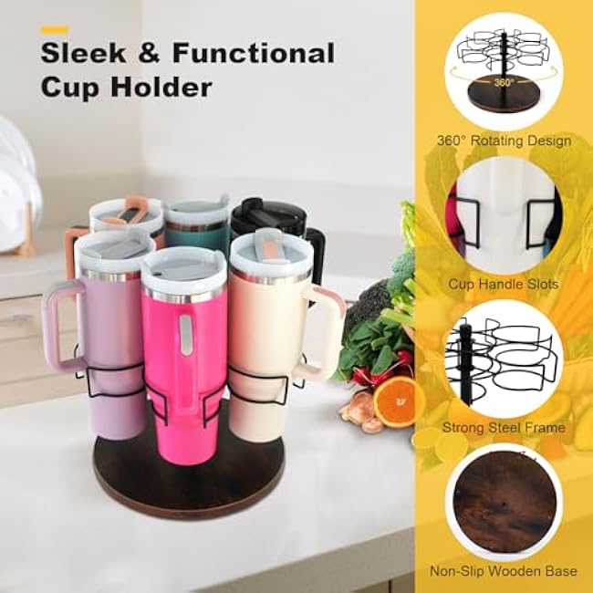 Water Bottle Organizer for Stanley 40 oz Tumbler with Handle, Rotatable Cup Holder, Patented Design for Stanley Cup Accessories, Kitchen Organizer and Storage - Black
