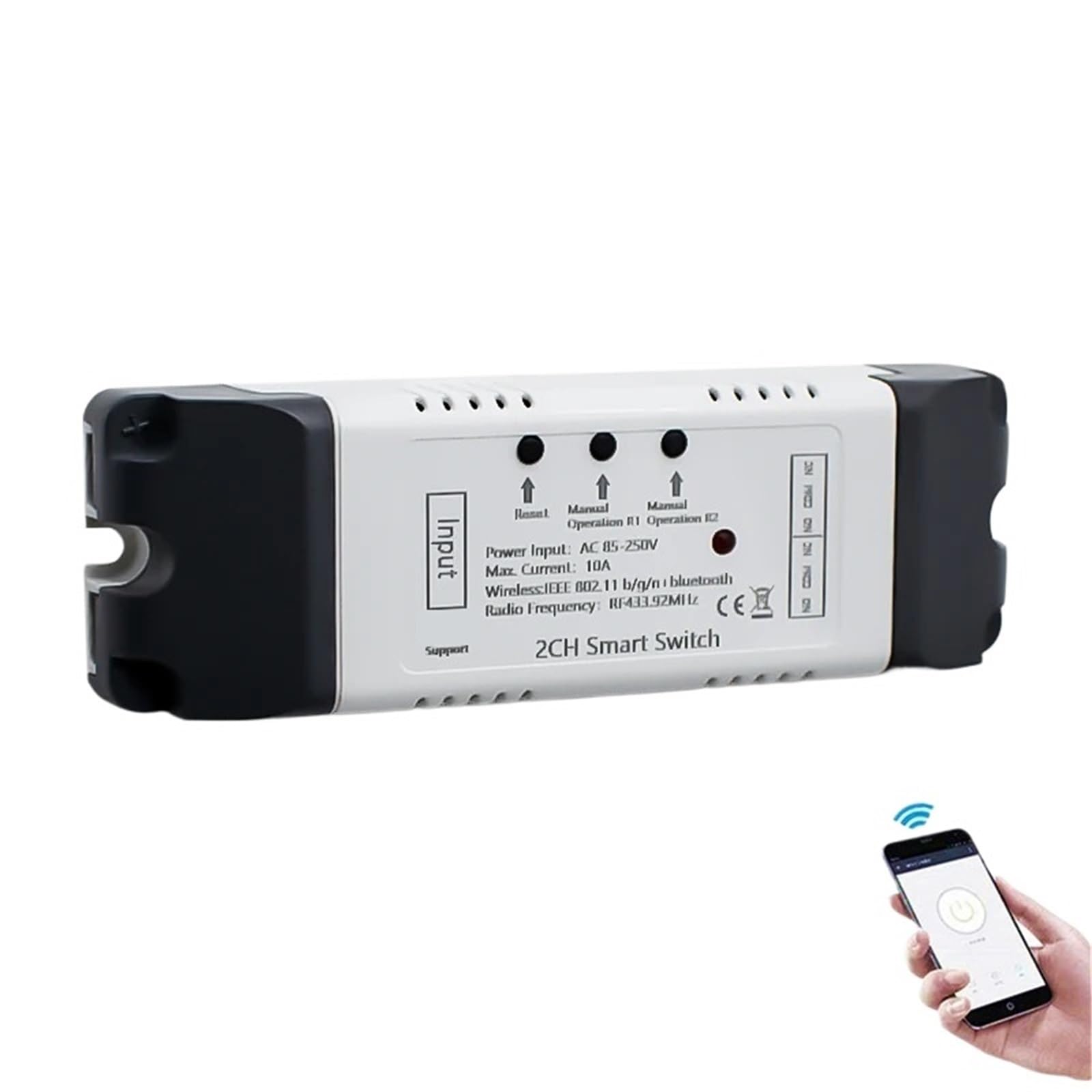 Receptor De Canal 1/2/4 Con WiFi, CA, CC 7-32 V, 85-250 V, 12 V, 24 V Y 220 V, Relé De 10 A Y 16 A For Módulo De Interruptor Inteligente De 1/2/4 Canales, Control Inalámbrico.(2CH 85-250V Shell)