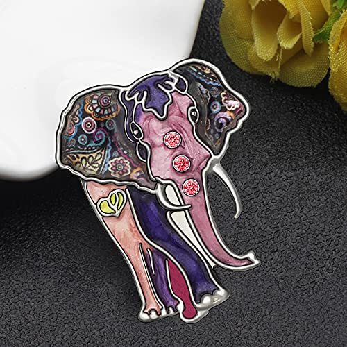 WEVENI Enamel Alloy Rhinestone Elephant Brooch Purple Pins for Women Lady Girl Scarf Dress Suit Accessories Fashion Jewelry Charm (Violet)4