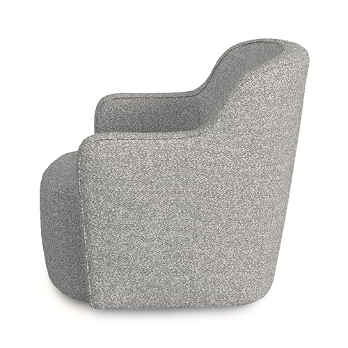 Image of Homepop Home Decor Upholstered 360 Barrel Back Swivel Chair | Accent Chairs for Living Room & Bedroom | Decorative Home Furniture, White Boucle with Gray Yarn