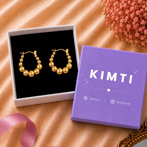 Image of KIMTI Gold Plated Hoop Earrings for Women - 18K Gold Plated Round Chunky Hoops | Lightweight Anti Tarnish Hypoallergenic Korean Style | Daily Wear Earrings for Girls and Women