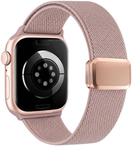Stretchy Solo Loop Magnetic Band Compatible with Apple Watch Bands Women 42/41/40/38mm, Pink Grey