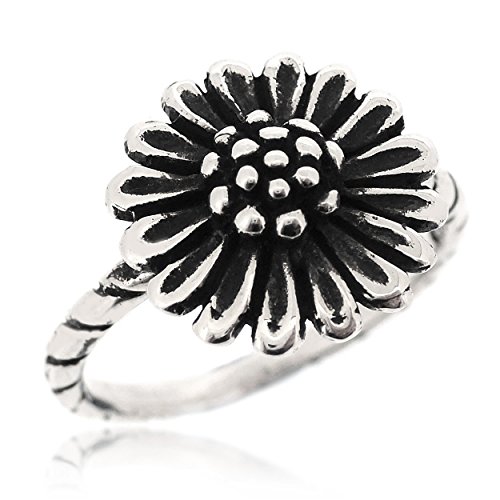 Sovats solros antik blomstrande stil ring för kvinnor 925 sterlingsilver oxiderad yta, Metall