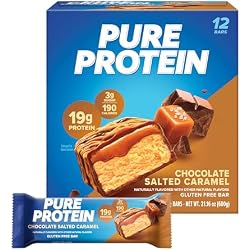 1 of Pure Protein Chocolate Salted Caramel Protein Bars – 20g Protein, 3g Sugar, 190 Calories (12 count) Low Sugar* High Protein Snack - Gluten Free - Perfect for a Healthy Snack