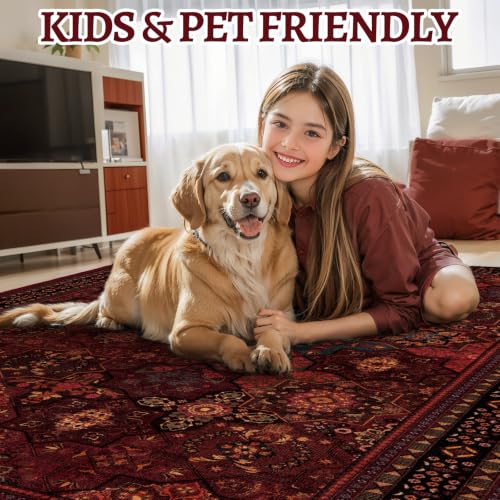 Image of Tangsoo Red Small Area Rugs for Entryway,Oriental Non Slip 2x3 Washable Rug