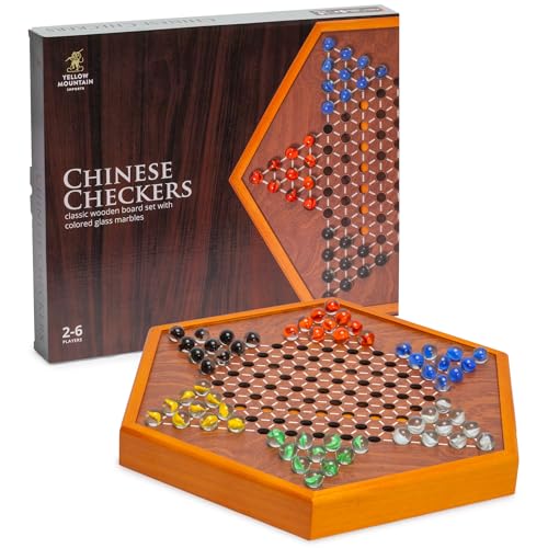 Yellow Mountain Imports Jeu de Dames Chinoises Halma en Bois - 32 Centimètres - avec Tiroirs et...