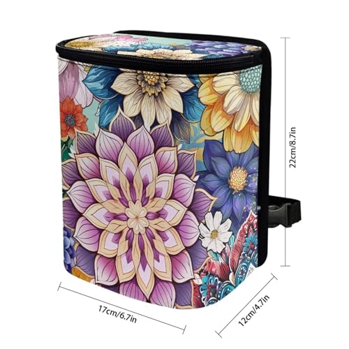 Image of Bright Blossom Flower Car Trash Can Hanging Garbage Bags for Back Seat,Durable Large Capacity Automotive Garbage Bin Rubbish Storage Bag for Travel,Picnic
