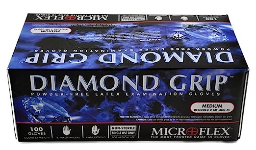 Microflex MF-300-M Diamond Grip Exam Gloves, PF Latex, Textured Fingers, Medium, 100 per Box, 10 Box per Case (Pack of 1000)