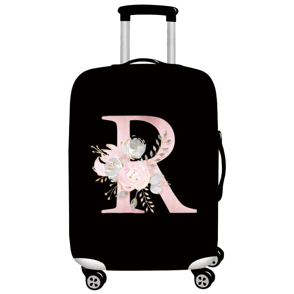 initial letter Printed Design Travel Trolley Case Cover Protector Washable Suitcase Cover Luggage Storage Covers for 18-28 Inch Luggage Cover (XL (29-32 inch Luggage), Pink Flower R)