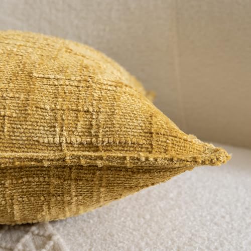 Image of MADIZZ Pack of 2 Chenille Throw Pillow Covers 18x18 Inch Yellow Soft Neutral Decorative Throw Pillows for Couch Sofa Boho Accent Cushion Covers Modern Farmhouse Home Decor for Bedroom Living Room