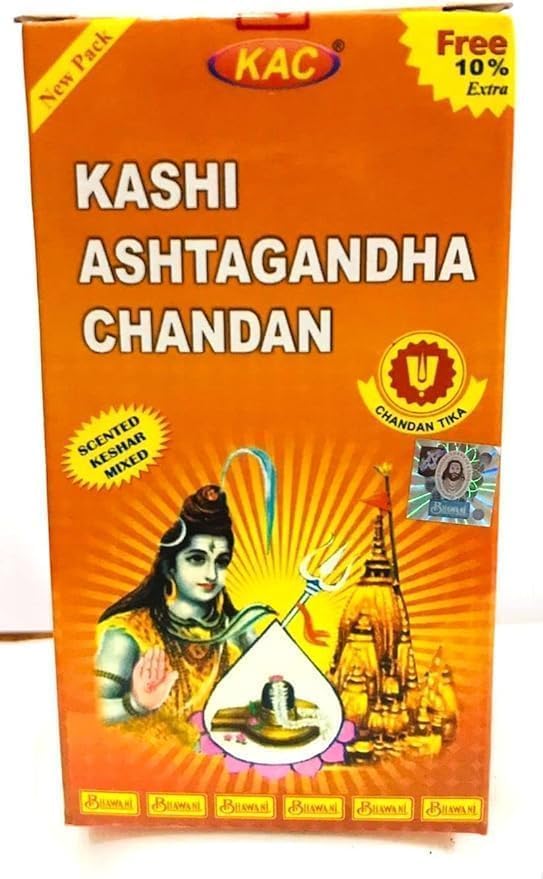 Kashi Ashtagandha Chandan/Scented 125Grm Powder Ceremonial Mark atForehead Pooja/Puja holy Om Namah Shivaya/Mahadev Energy for Worship Religious Meditation (Pack of 1)