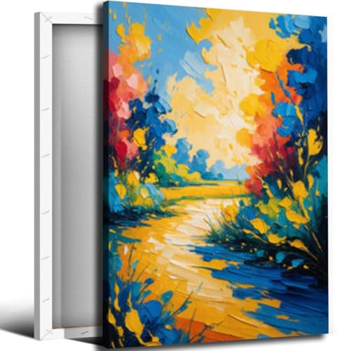 Stunning Oil Painting a Tranquil Nature Landscape Striking Blue Bathroom