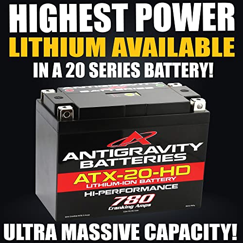 Image of Antigravity ATX20-HD Lithium Motorcycle Battery, 780 Cranking Amps, 15Ah, YTX20 Replacement, Heavy Duty 12V Powersport Battery for Touring Motorcycles, ATV, UTV