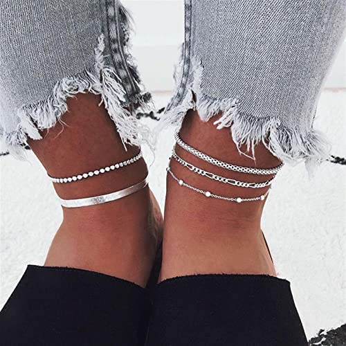 Pulseras de tobillo con cuentas de colores y cadena ajustable para lucir descalza