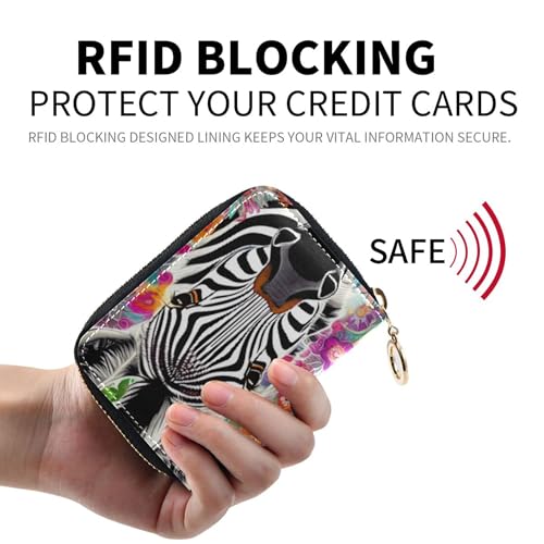 GAIGEO Colorful Zebra Aesthetic Art Womens Wallets Small RFID Blocking Credit Card Holder Zip Around Zipper Change Purse with Key Ring2